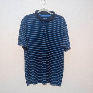 Nike Golf Dri-Fit Men's Navy and Light Blue Striped Polo Standard Fit XL